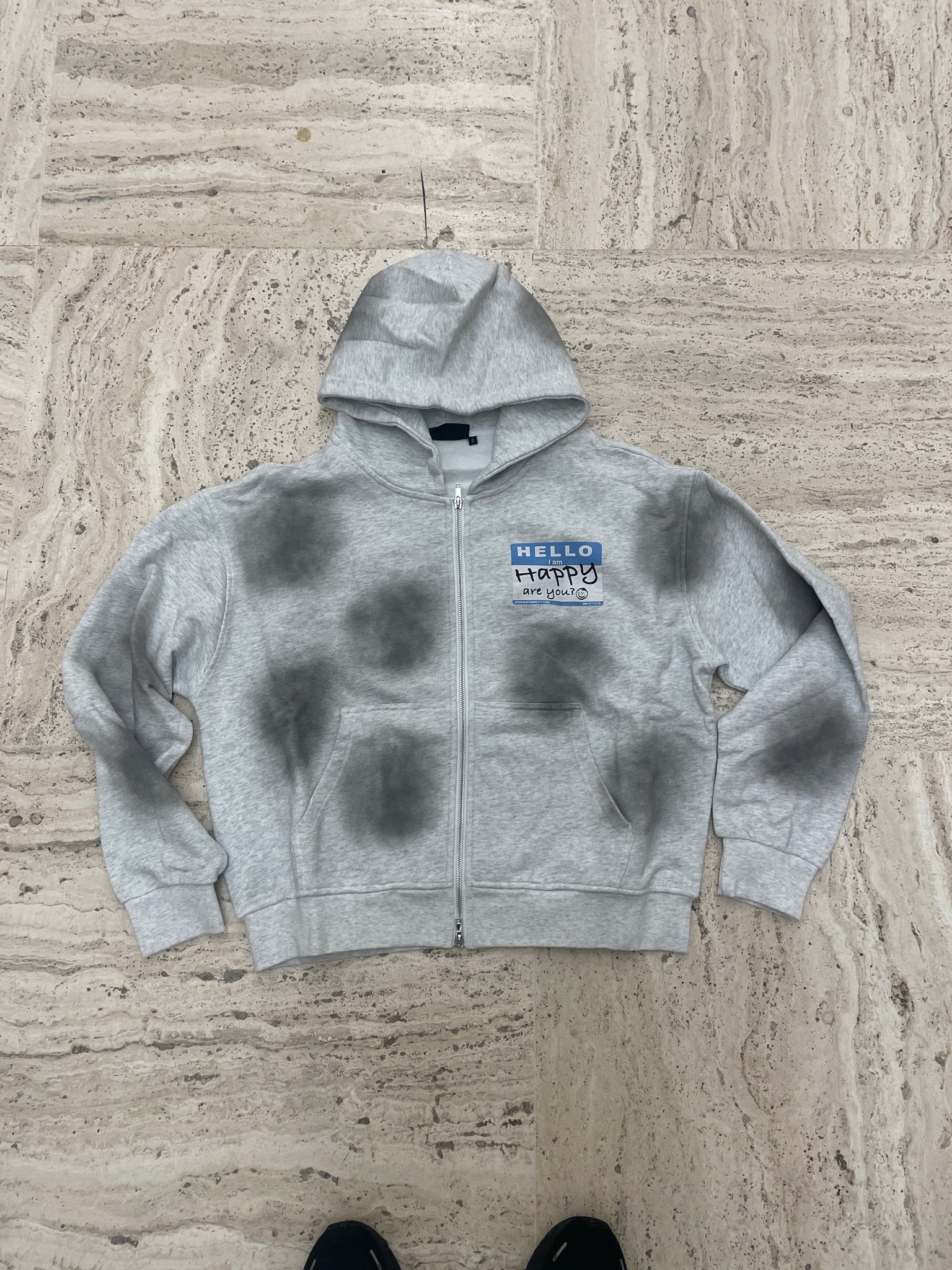 Gray 'I am Happy' Zip Up - Image 4